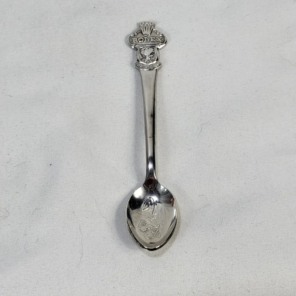 Rolex Bucherer Switzerland Watch Souvenir Spoon Lucerne Lion Rose Silver tone